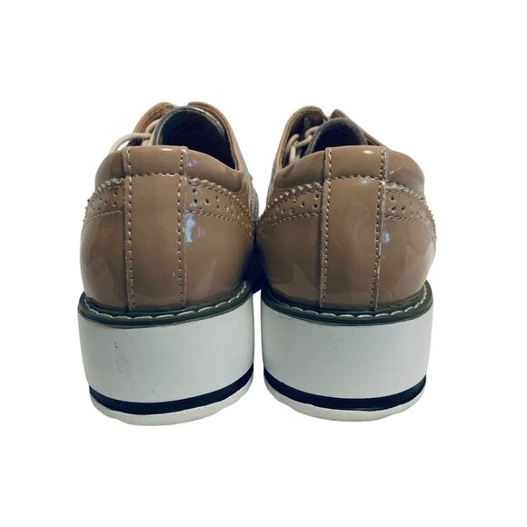 Platform Lace-Up Wingtips Oxford Shoes -Beige Women's Sz 8.5 Vegan Steampunk - Picture 6 of 9